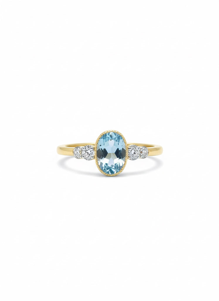 9ct Aquamarine & Diamond Ring