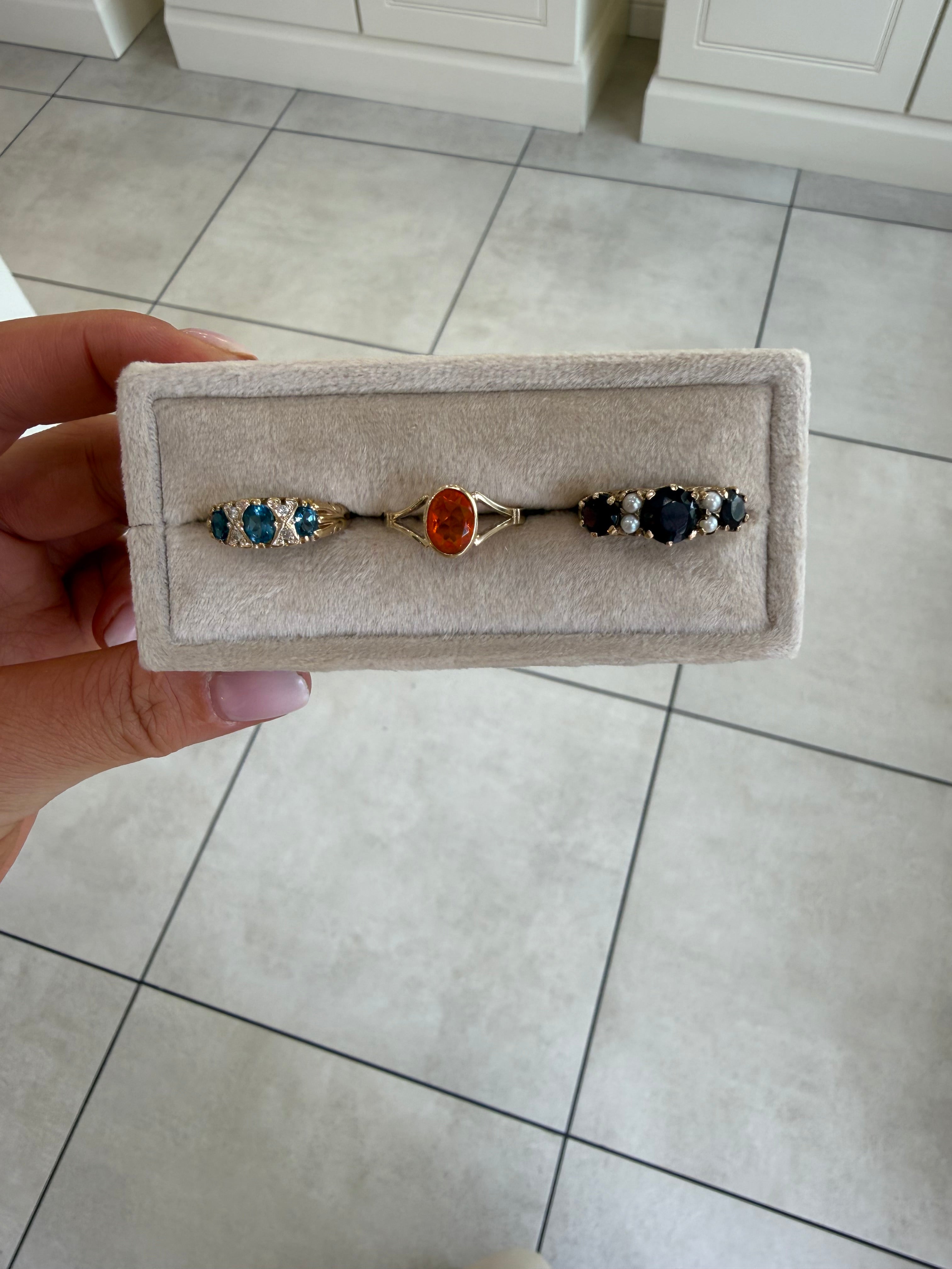 9ct Gold Blue Topaz and Diamond Antique Style Ring