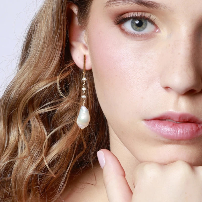 Cordelia Gold Baroque Pearl Drop Earrings
