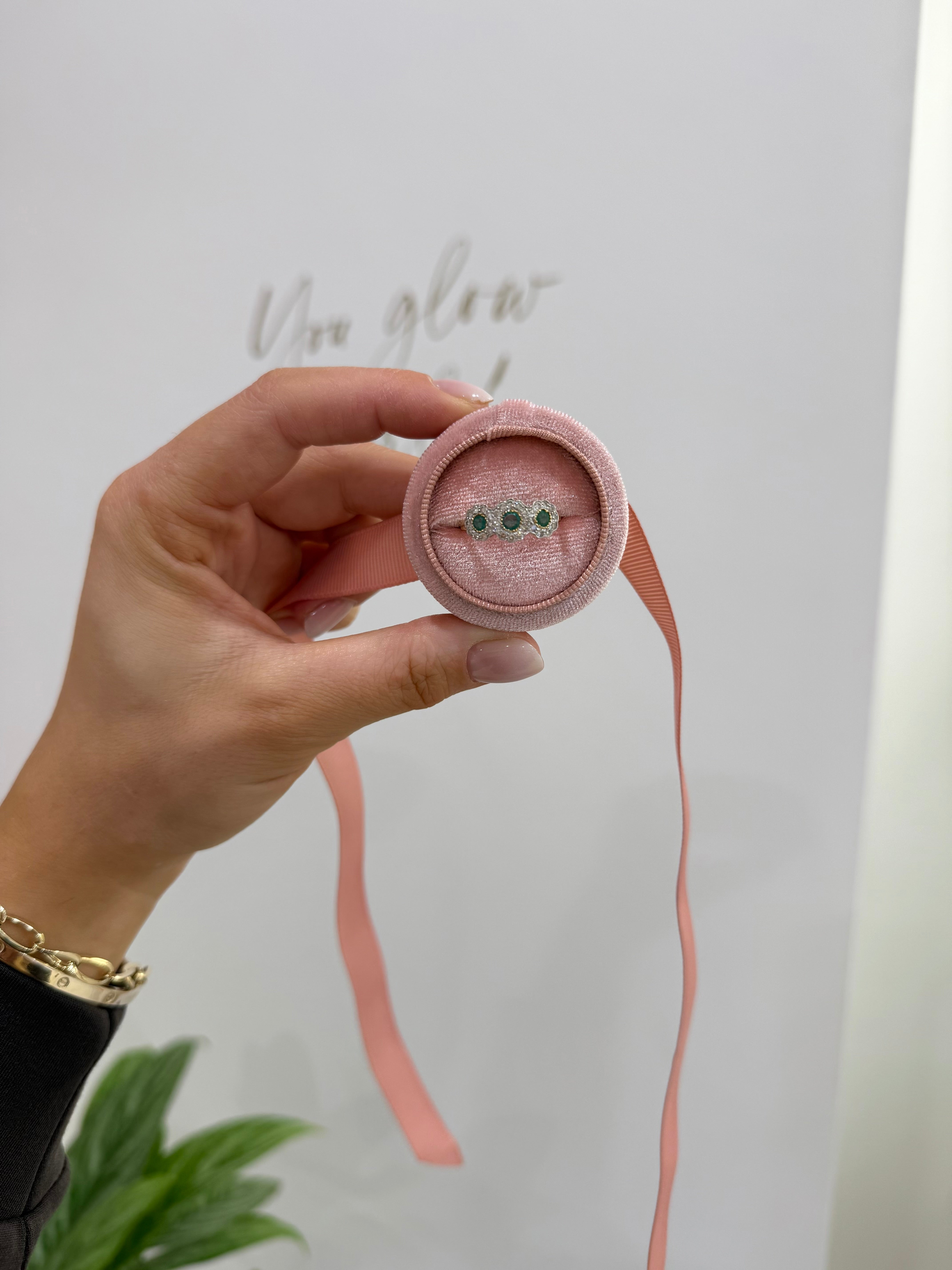 18ct Gold Emerald & Diamond Three Stone Ring