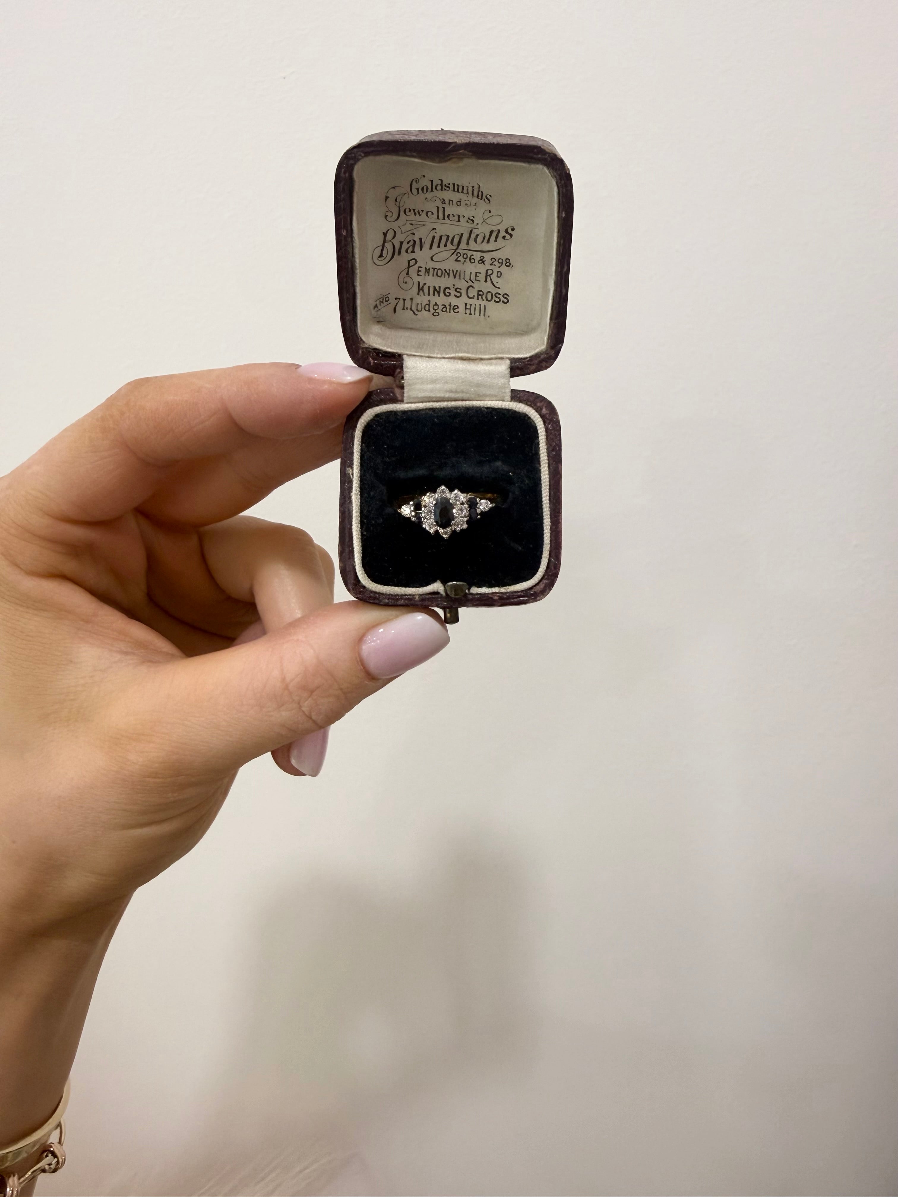 9ct Gold Sapphire & Cz Cluster Ring