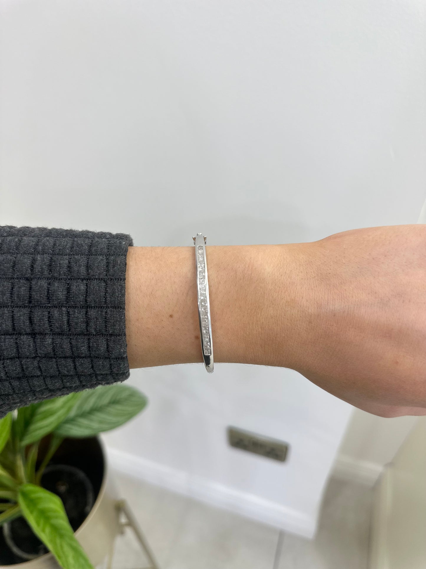 9ct White Gold Diamond Bangle
