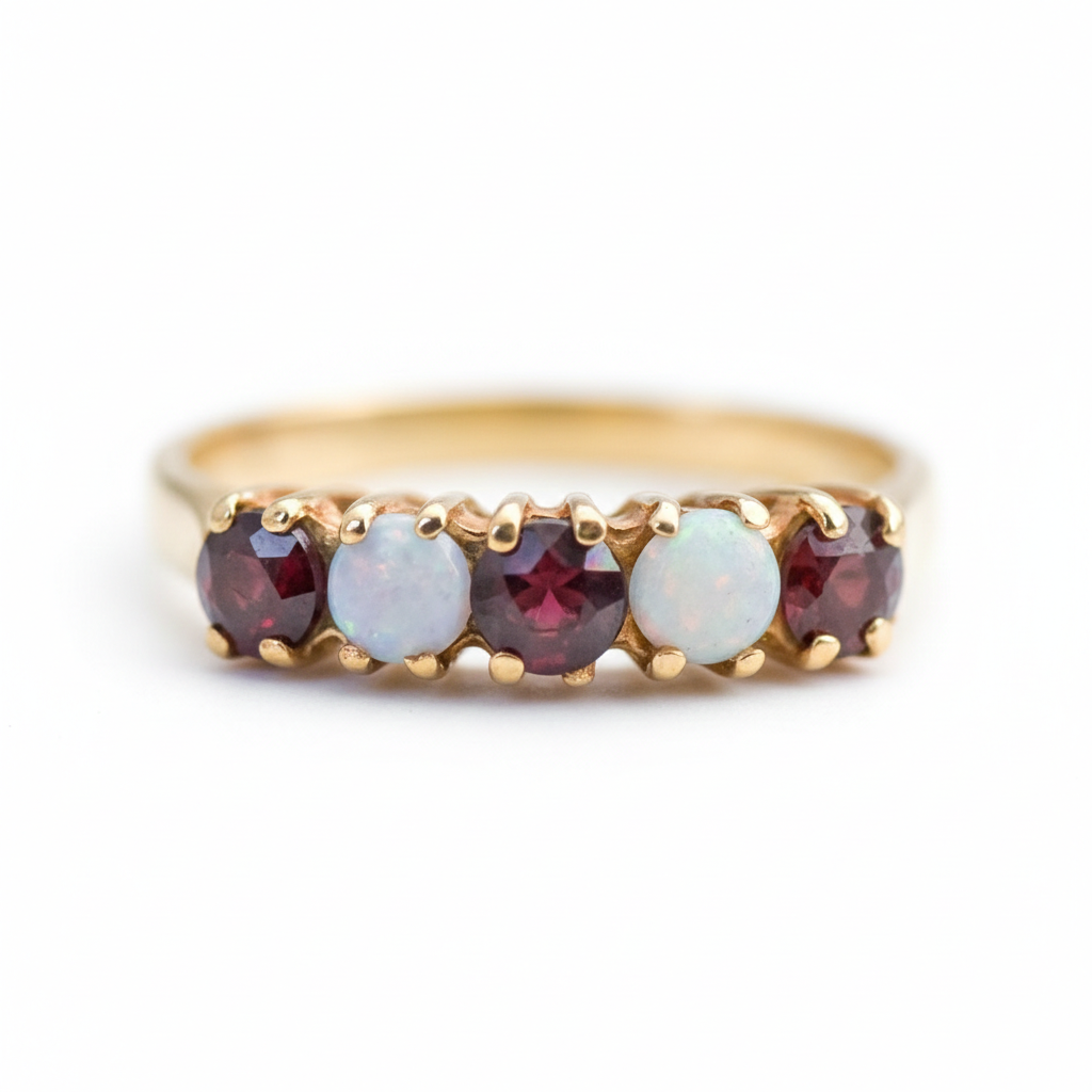 9ct Gold Opal & Red Garnet Ring