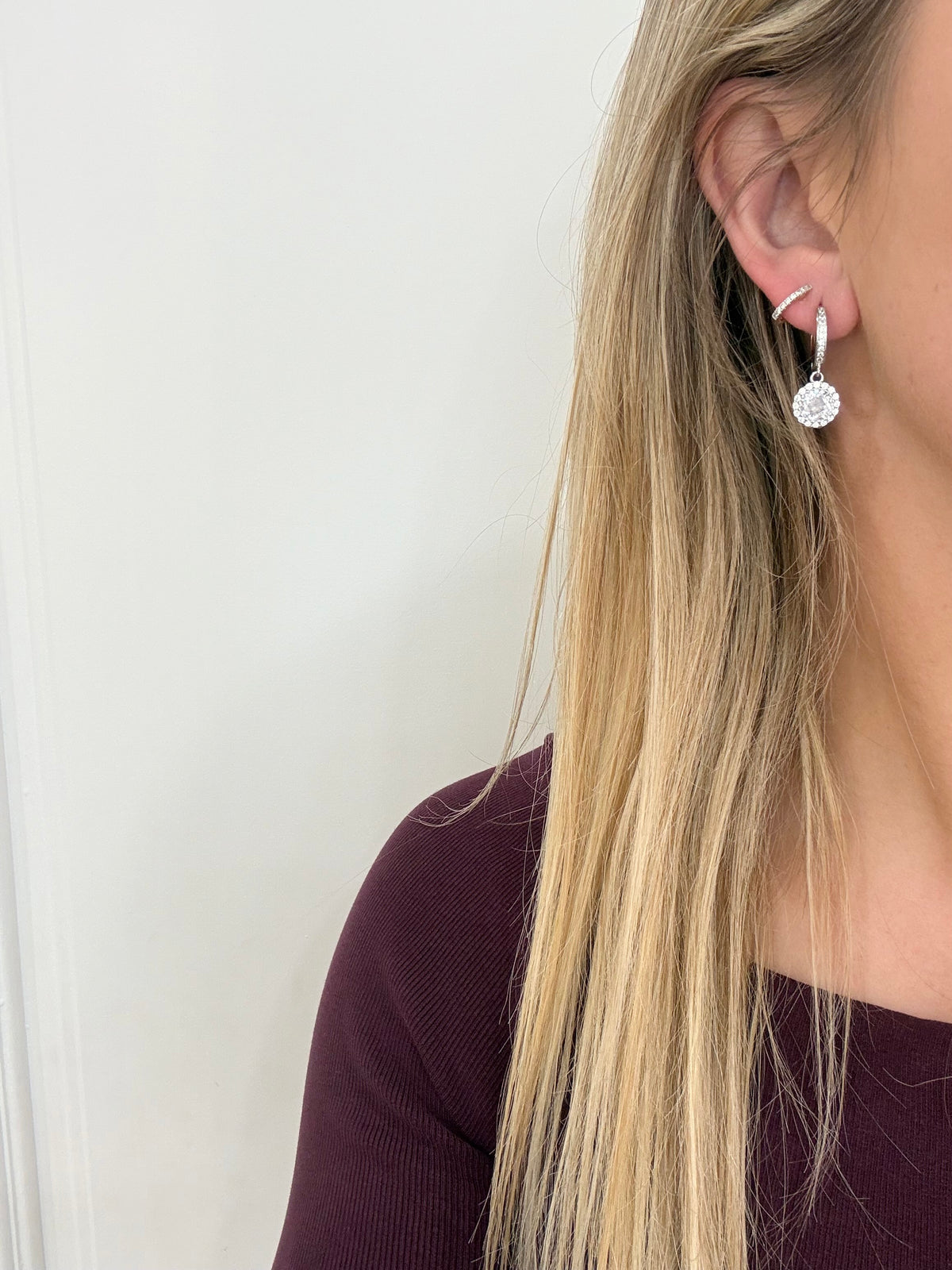 Sterling Silver Halo Drop Earrings