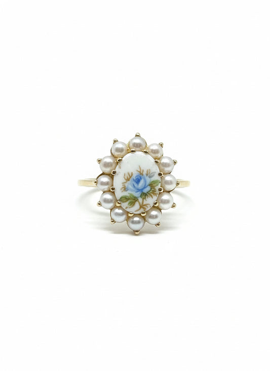 9ct Gold Limoges & Pearl Ring