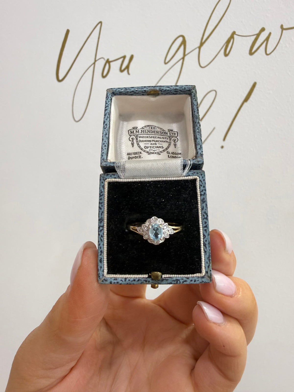 9ct Gold Aquamarine & Diamond Ring