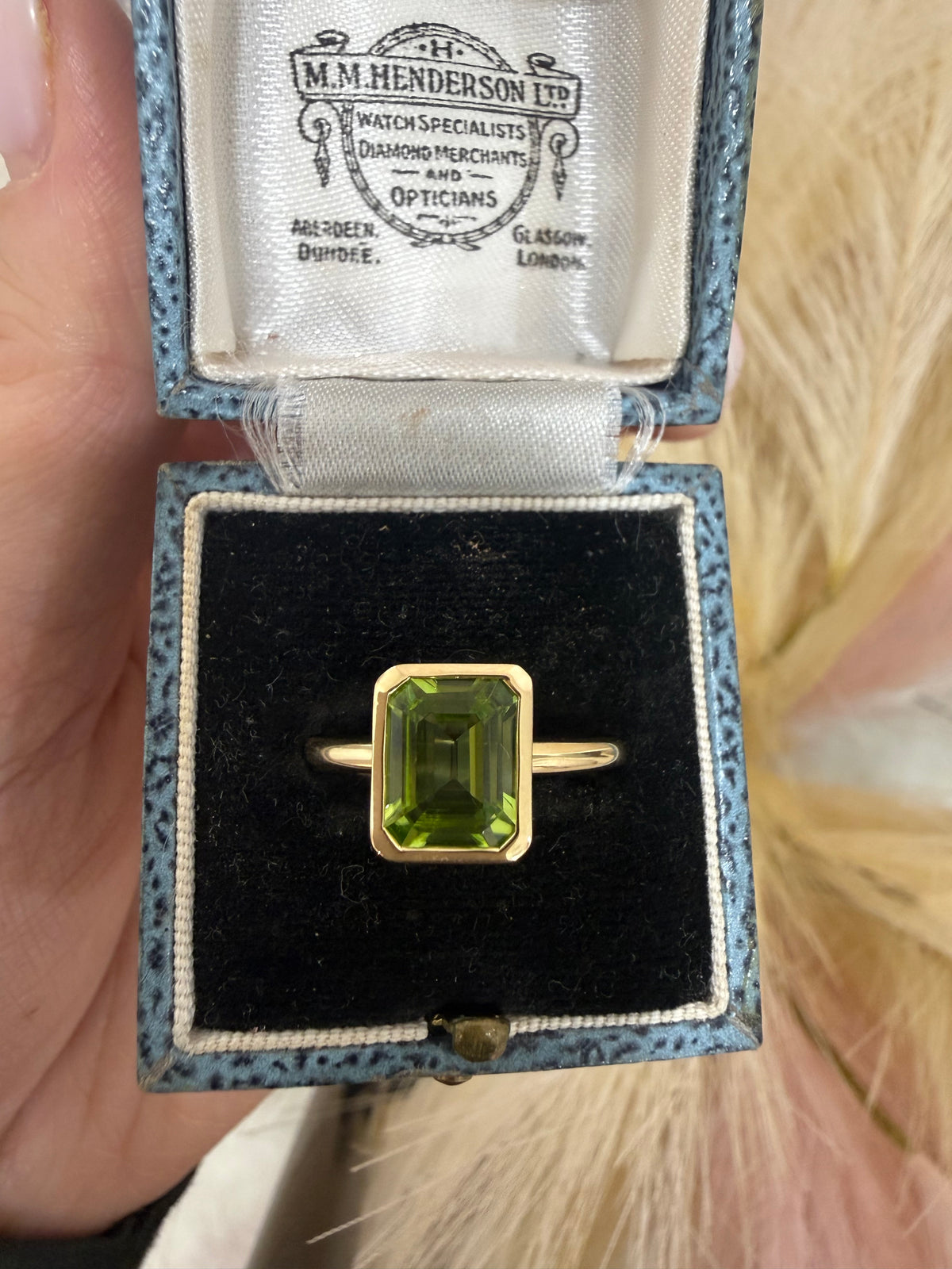 9ct Gold Bezel Set Emerald Cut Peridot Ring