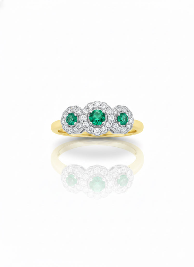 18ct Gold Emerald & Diamond Three Stone Ring