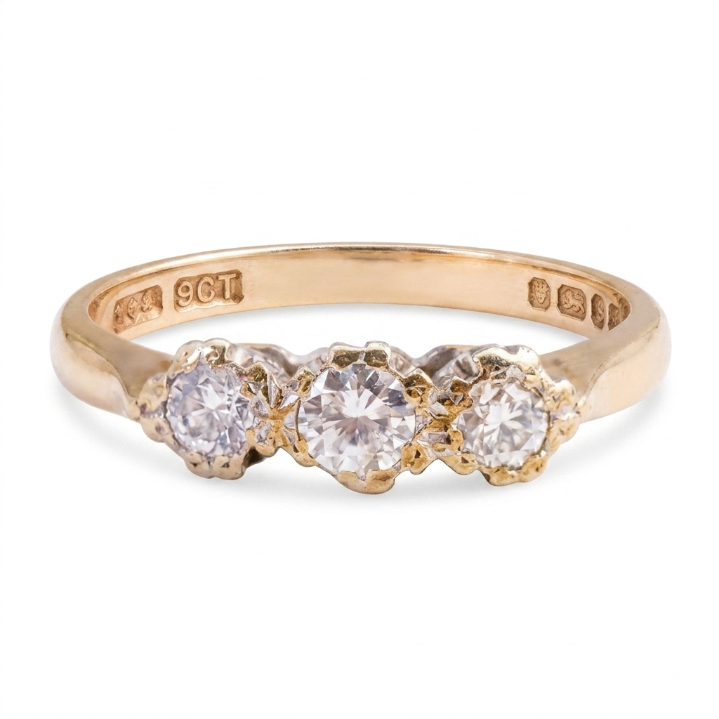 9ct Gold Natural Diamond Trilogy Ring