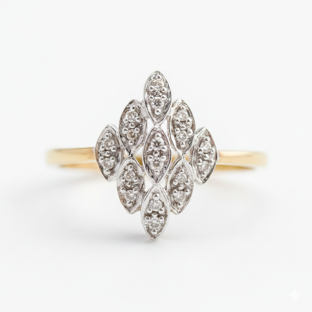 9ct Gold Diamond Marquise Cluster Ring