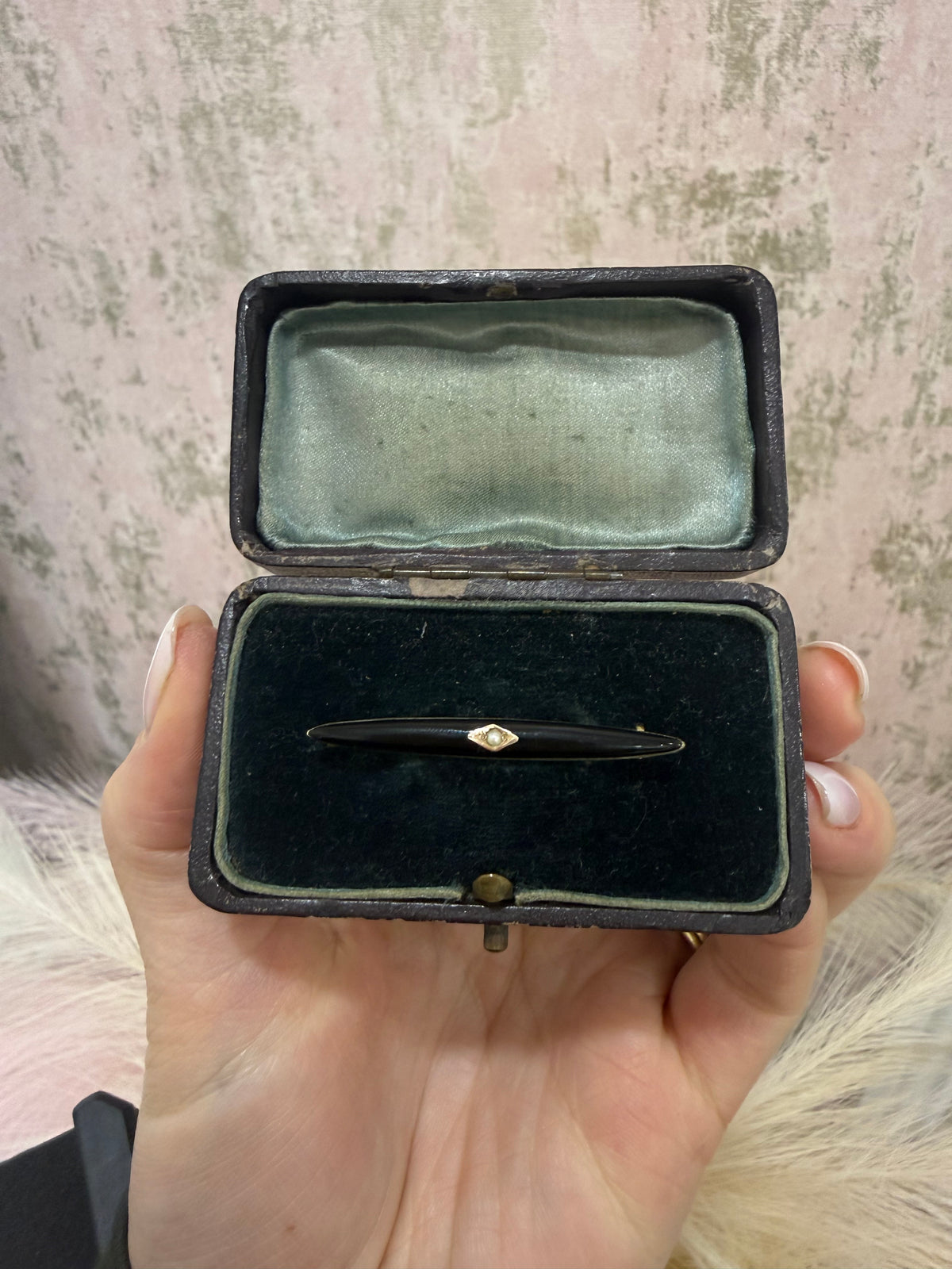 Antique Art Deco Era 9ct Gold, Enamel and Pearl Torpedo Brooch