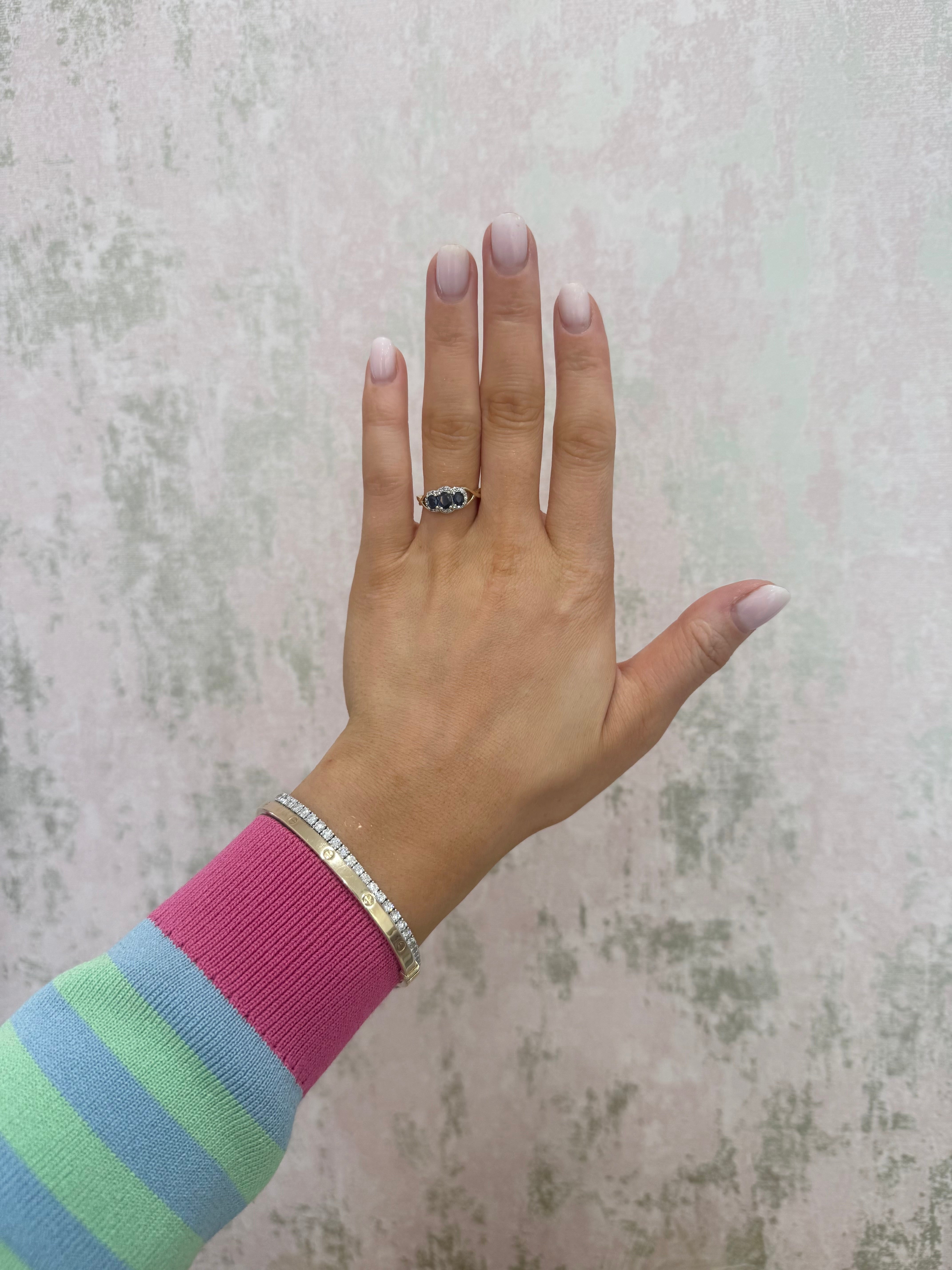 9ct Gold Sapphire & Diamond Three Stone Ring