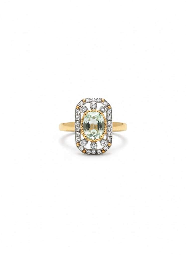 Green Amethyst & Diamond Ring