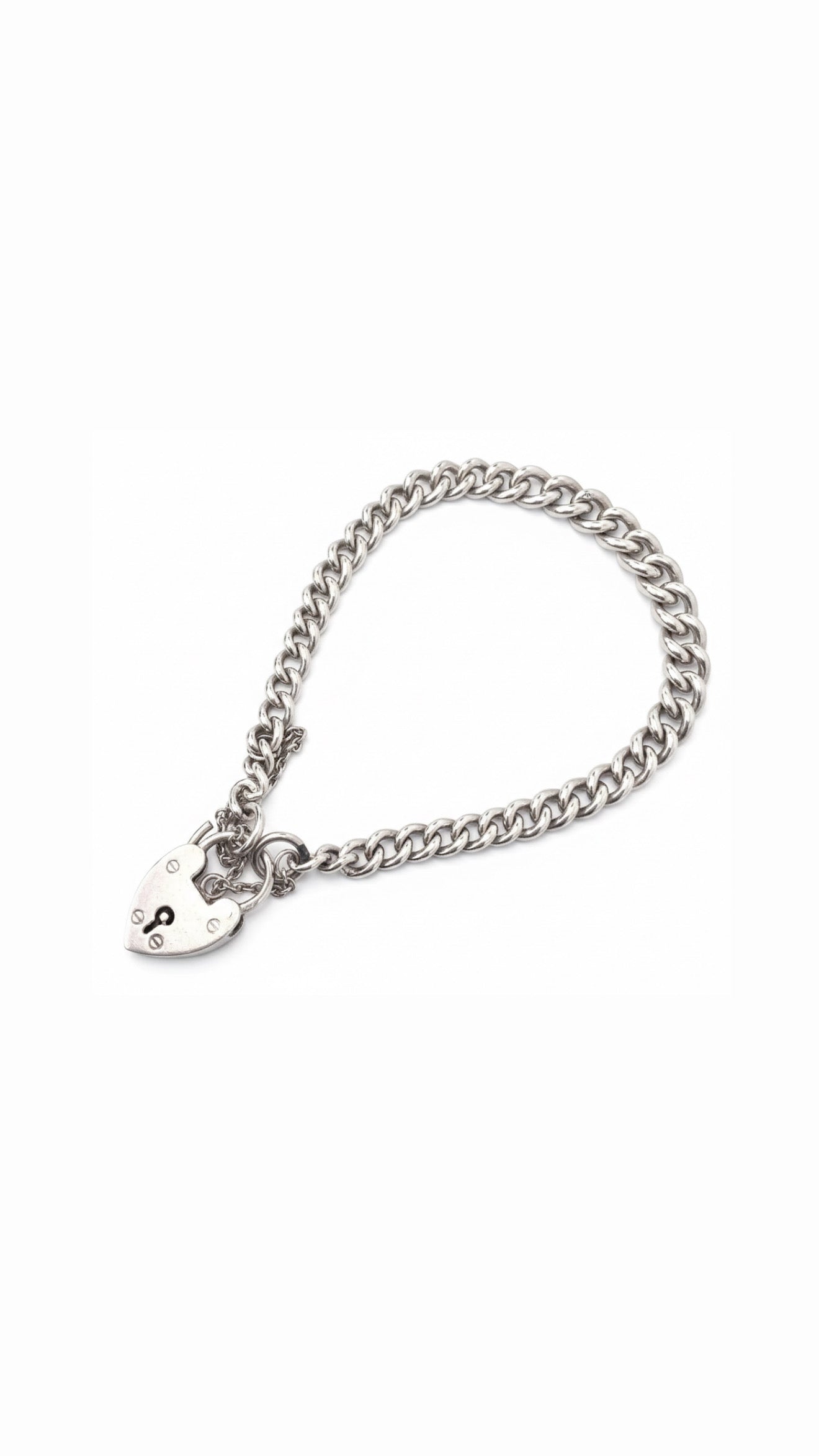 Vintage Solid Silver Heart Padlock Bracelet / Charm Bracelet