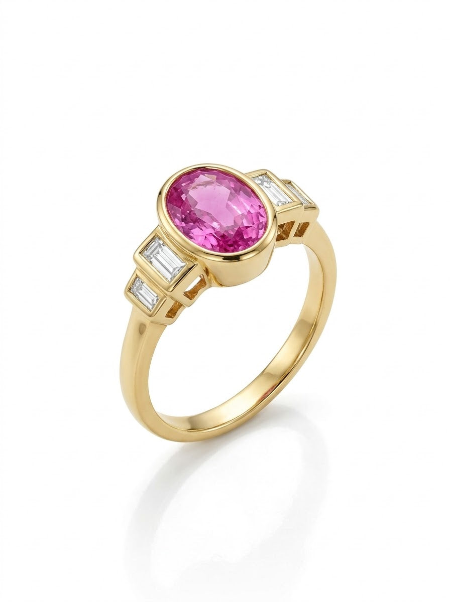 18ct Gold Art Deco Pink Sapphire Diamond Ring