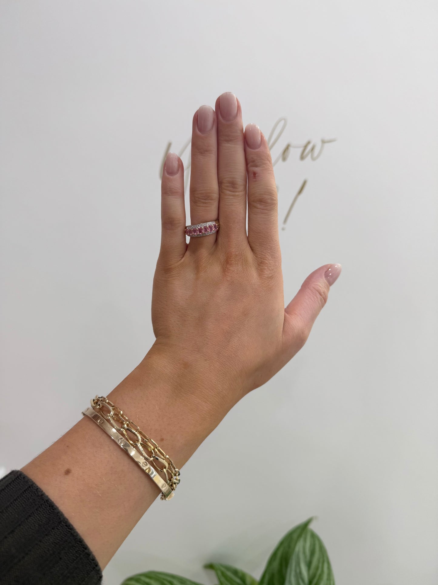 9ct Gold Seven Stone Pink Sapphire Ring