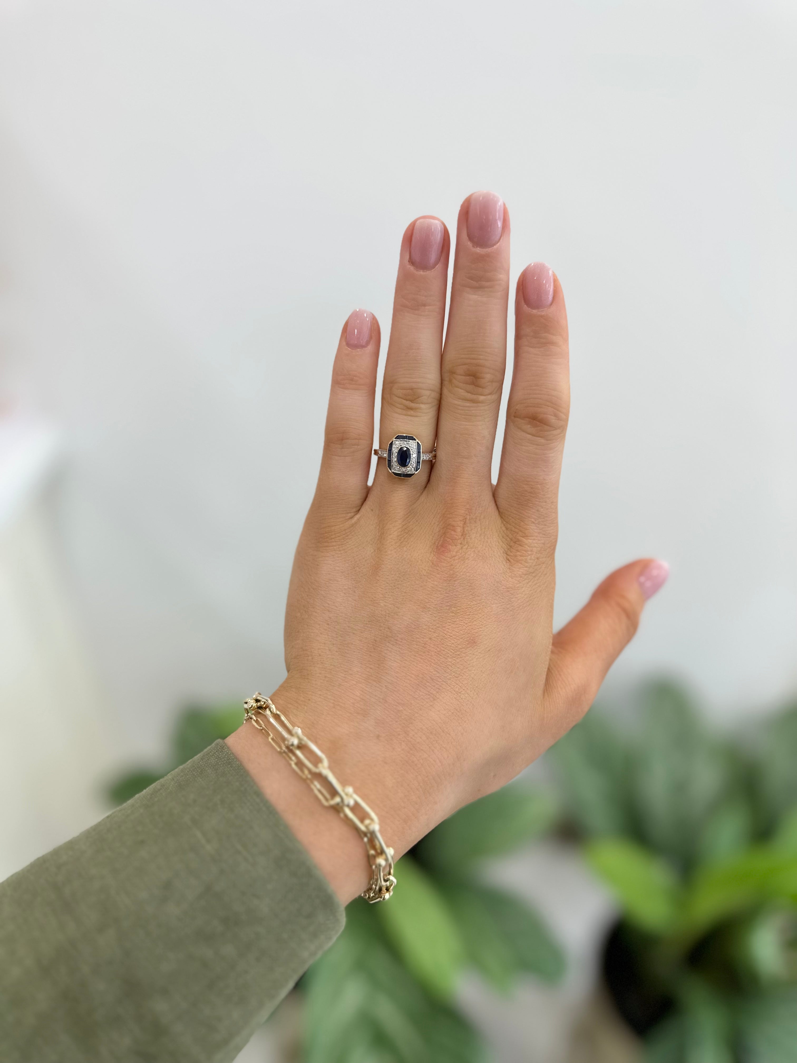 9ct Sapphire & Diamond Chequered Ring