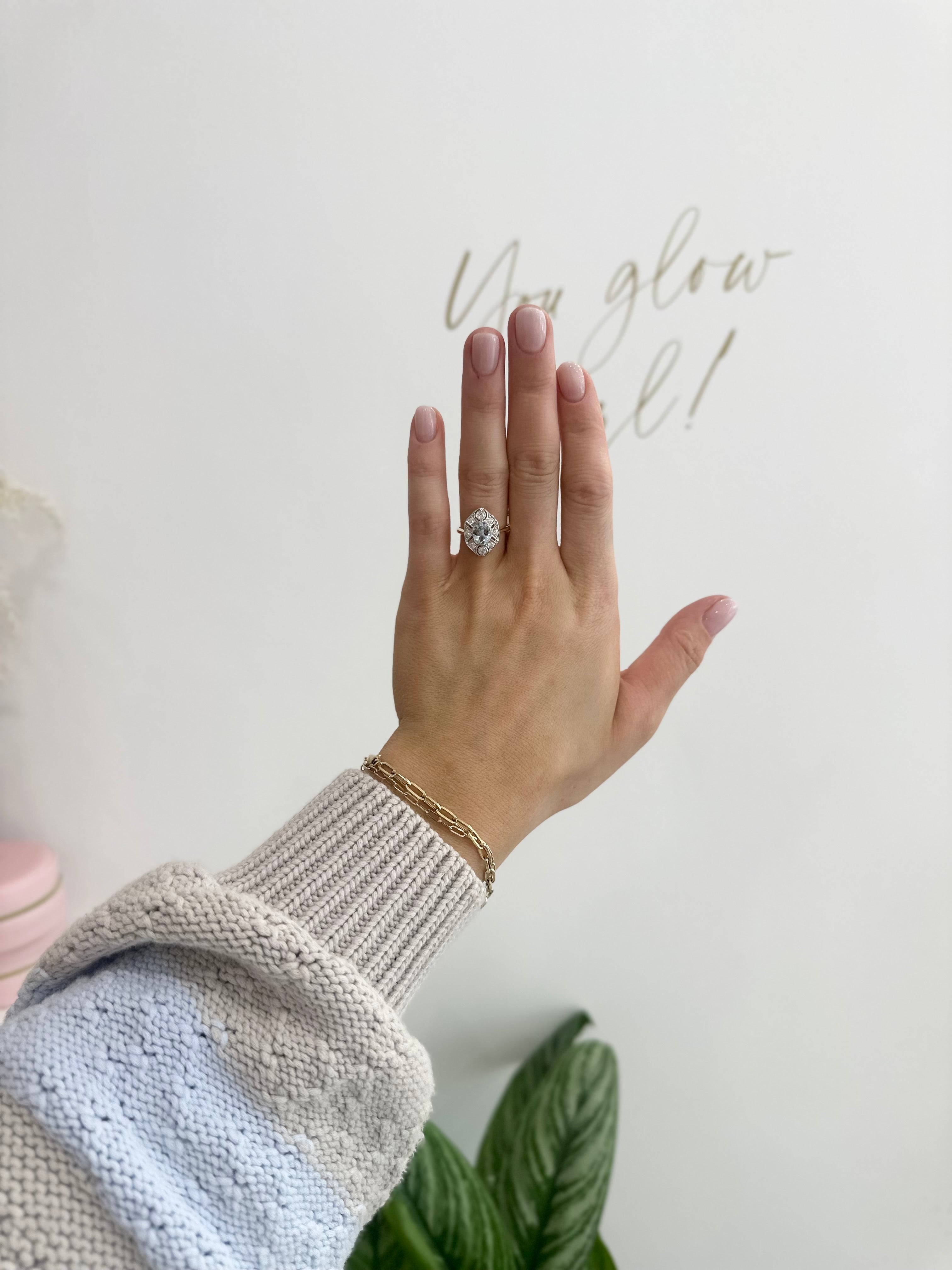 18ct Aquamarine & Diamond Art Deco Ring