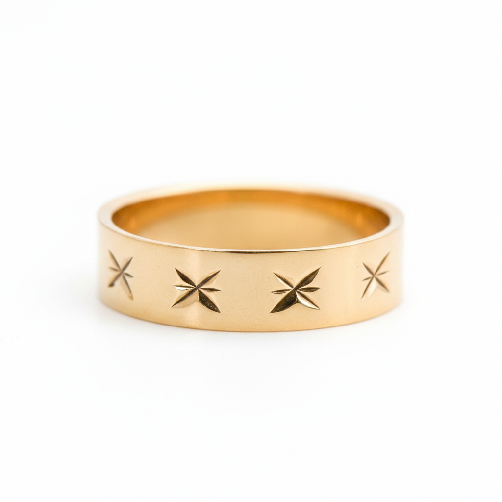 9ct Gold Star Patterned Band