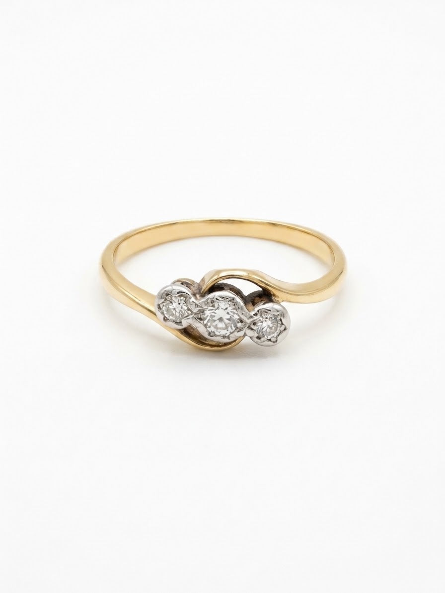 9ct Gold Vintage Three Stone Ring Set In Platinum