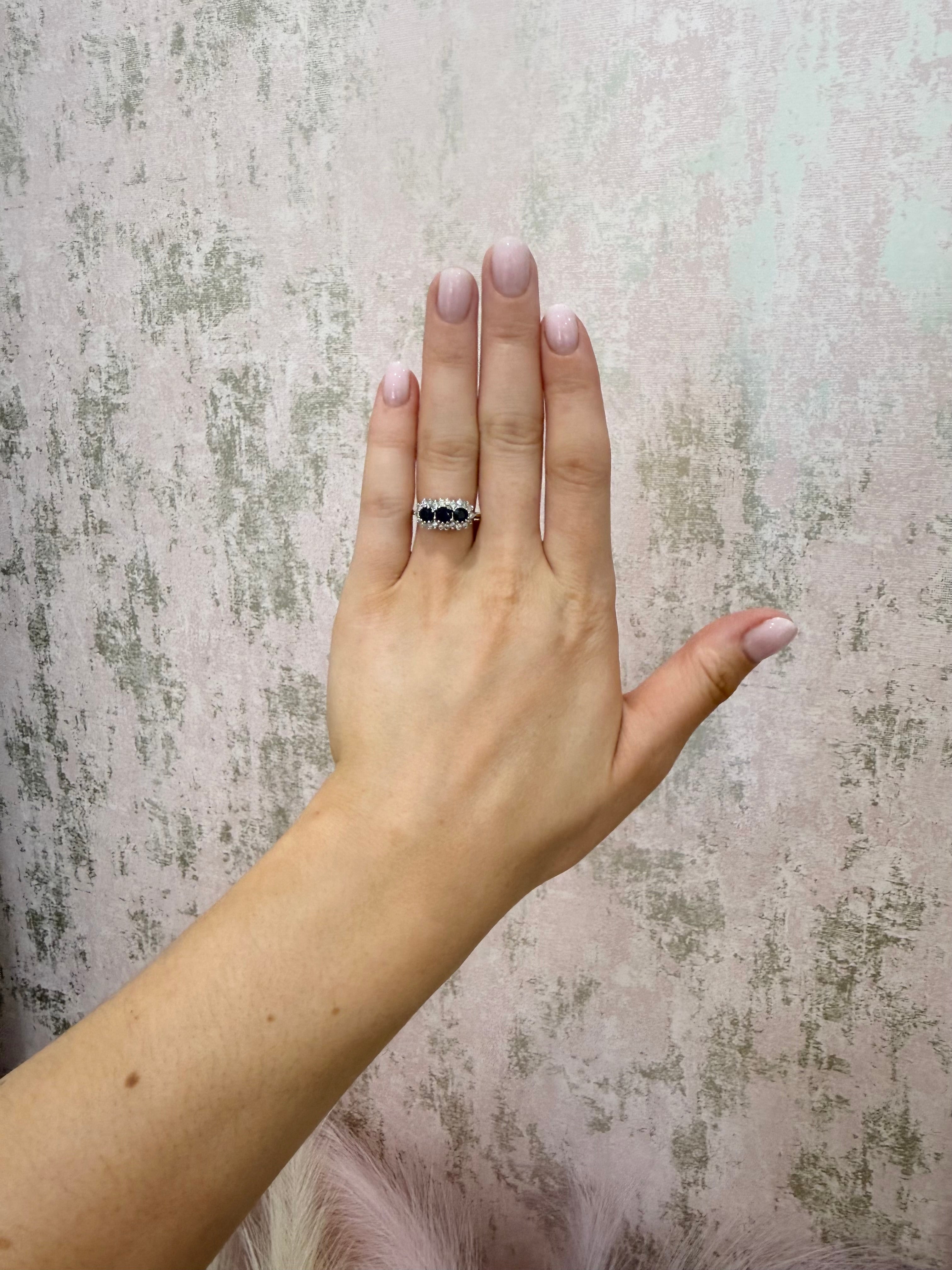 9ct Sapphire & Diamond 3x Stone Ring