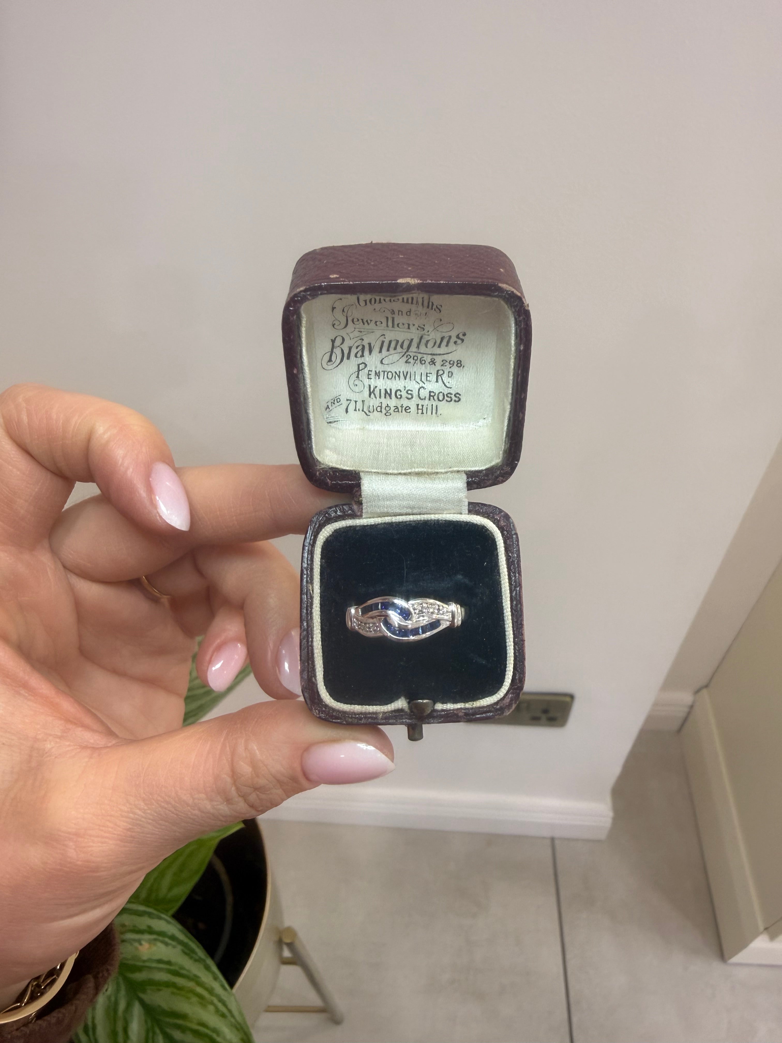9ct White Gold Sapphire & Diamond Crossover Ring