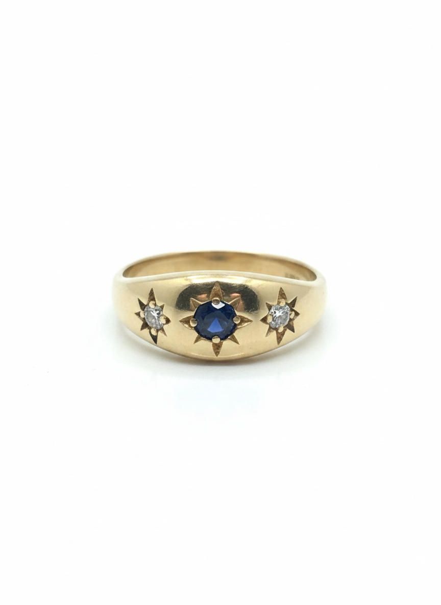 9ct Sapphire & Diamond Gyspy Ring