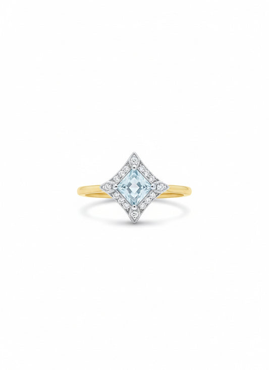 9ct Gold Blue Topaz & Diamond Ring