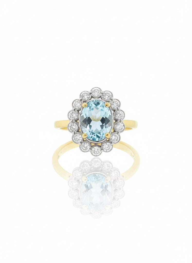 18ct Aquamarine & Diamond Ring