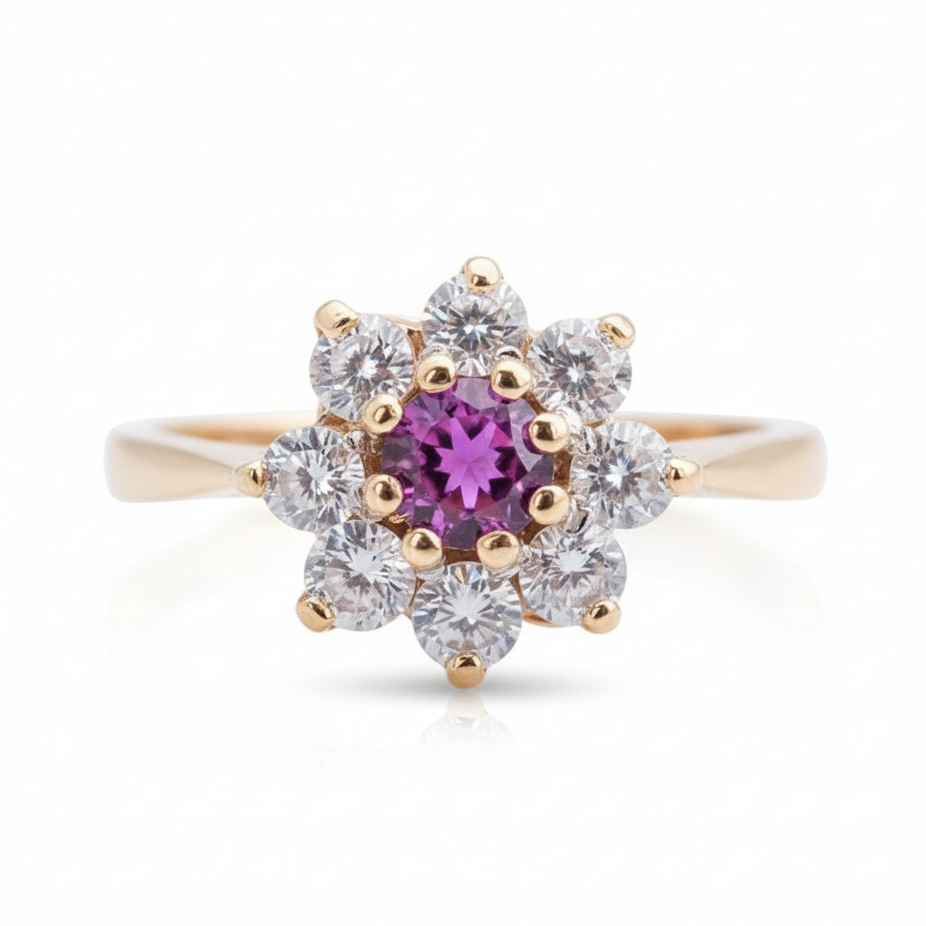 9ct Gold Ruby & CZ Ring