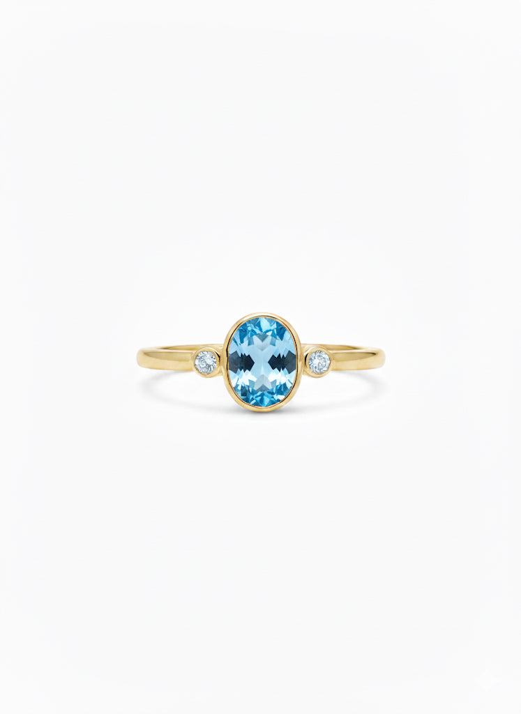 9ct Sky Blue Topaz & Diamond Ring