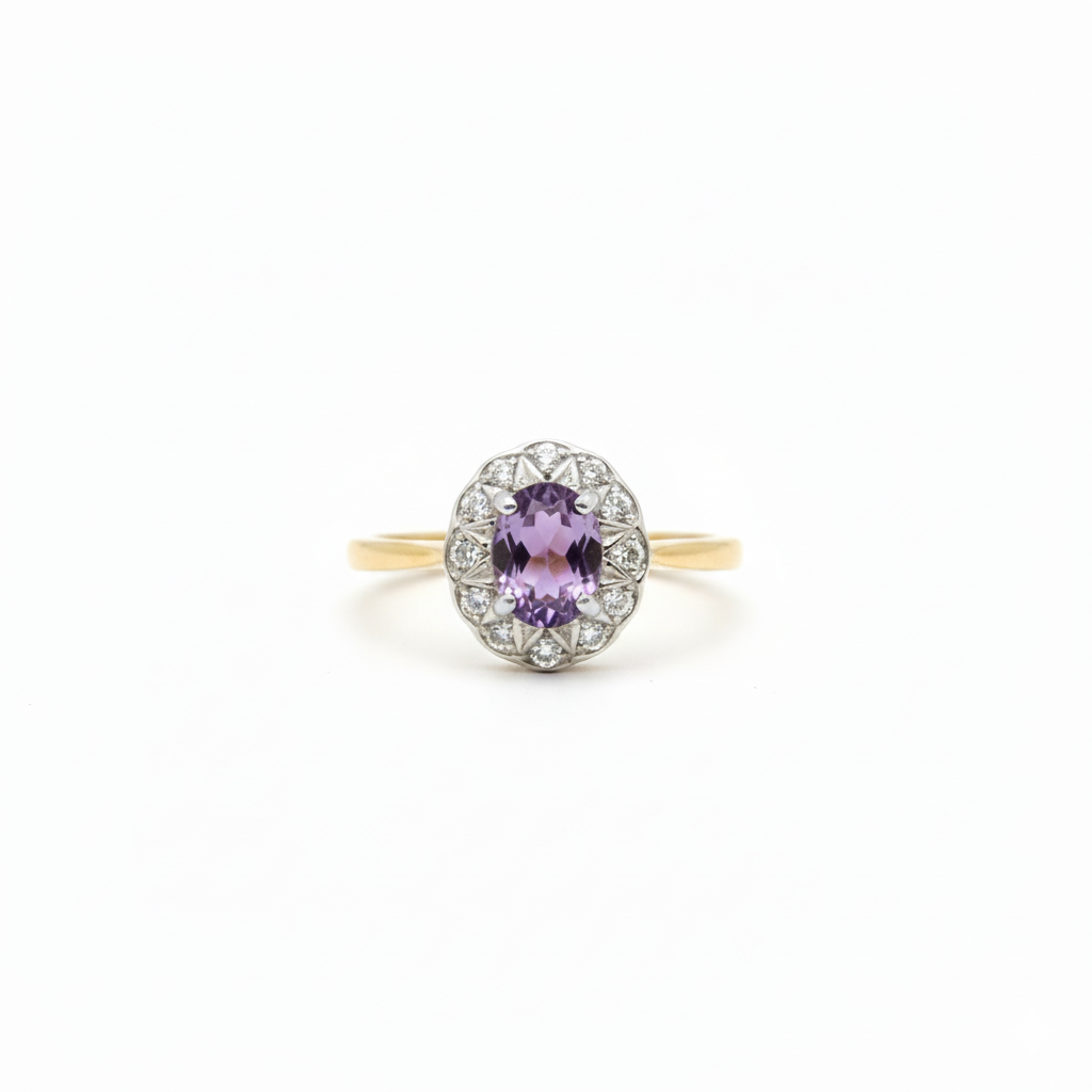 9ct Gold Purple Amethyst & Diamond Cluster Ring