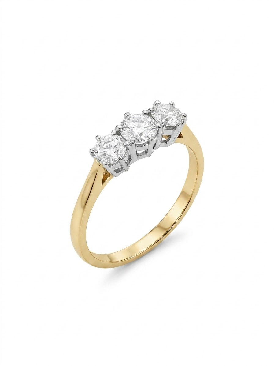 18ct Gold Three Stone 0.75ct Natural Diamond Ring