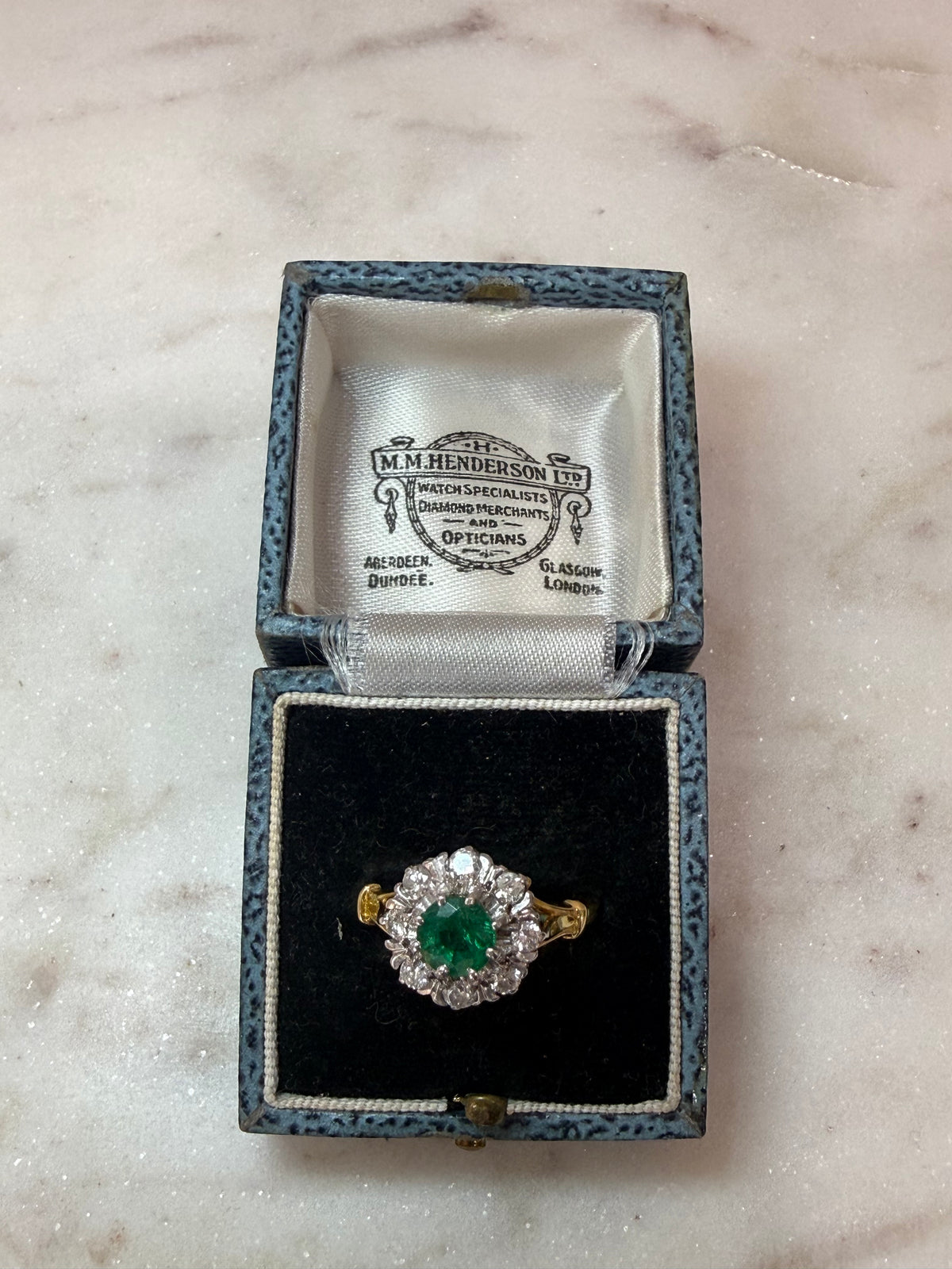 18ct Emerald & Diamond Round Cluster Ring
