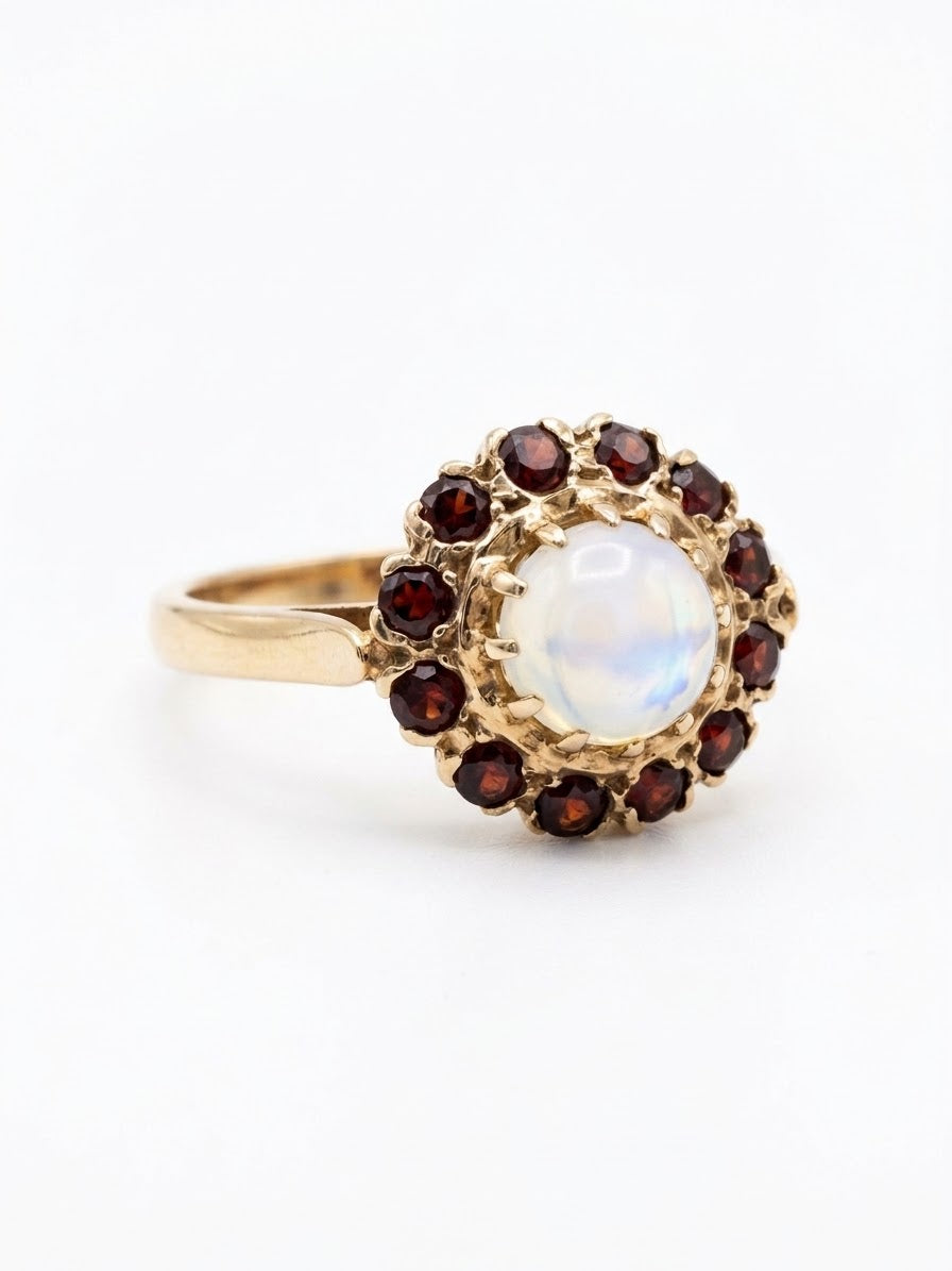 9ct Gold Opal & Garnet Cluster Ring