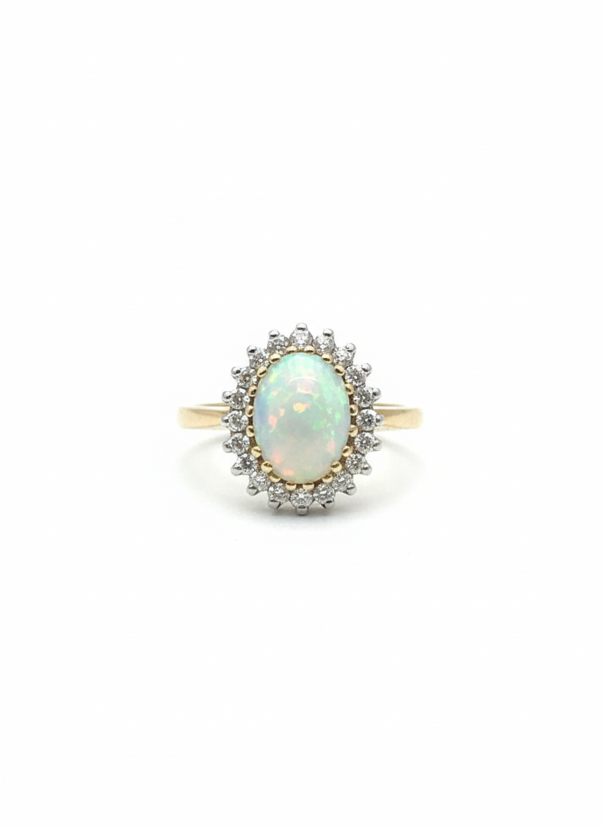 9ct Gold Opal & Diamond Cluster Ring