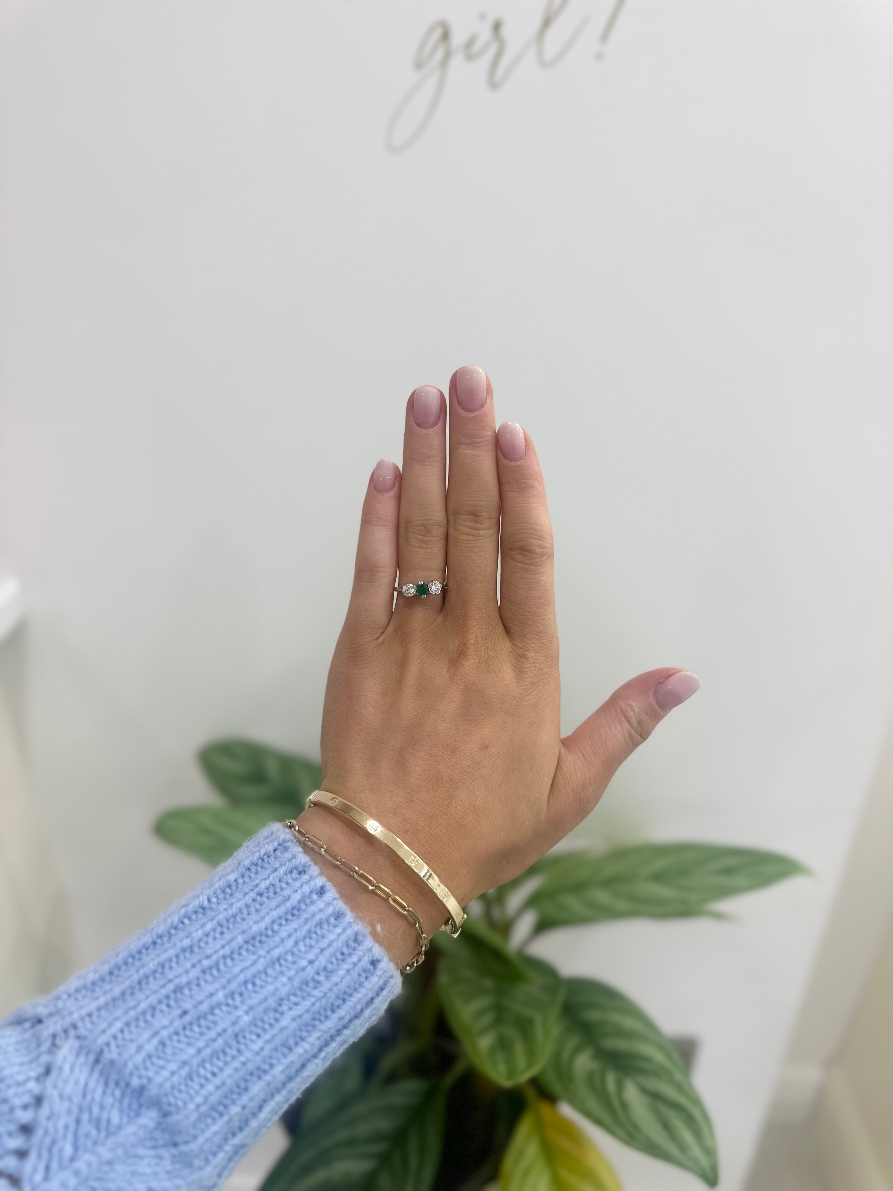 18ct Emerald & Diamond Three Stone Ring
