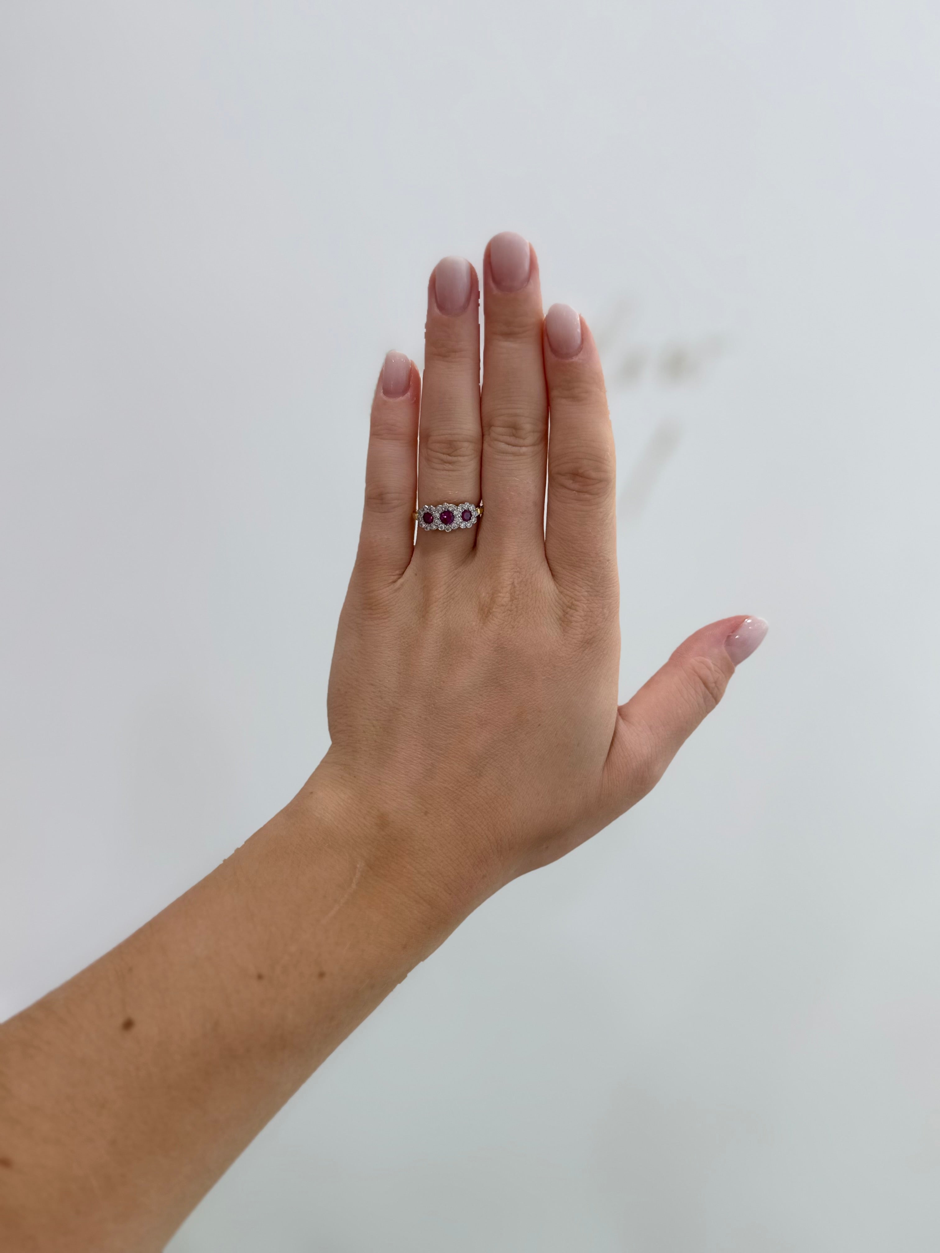 18ct Gold Ruby & Diamond 3 Stone Ring