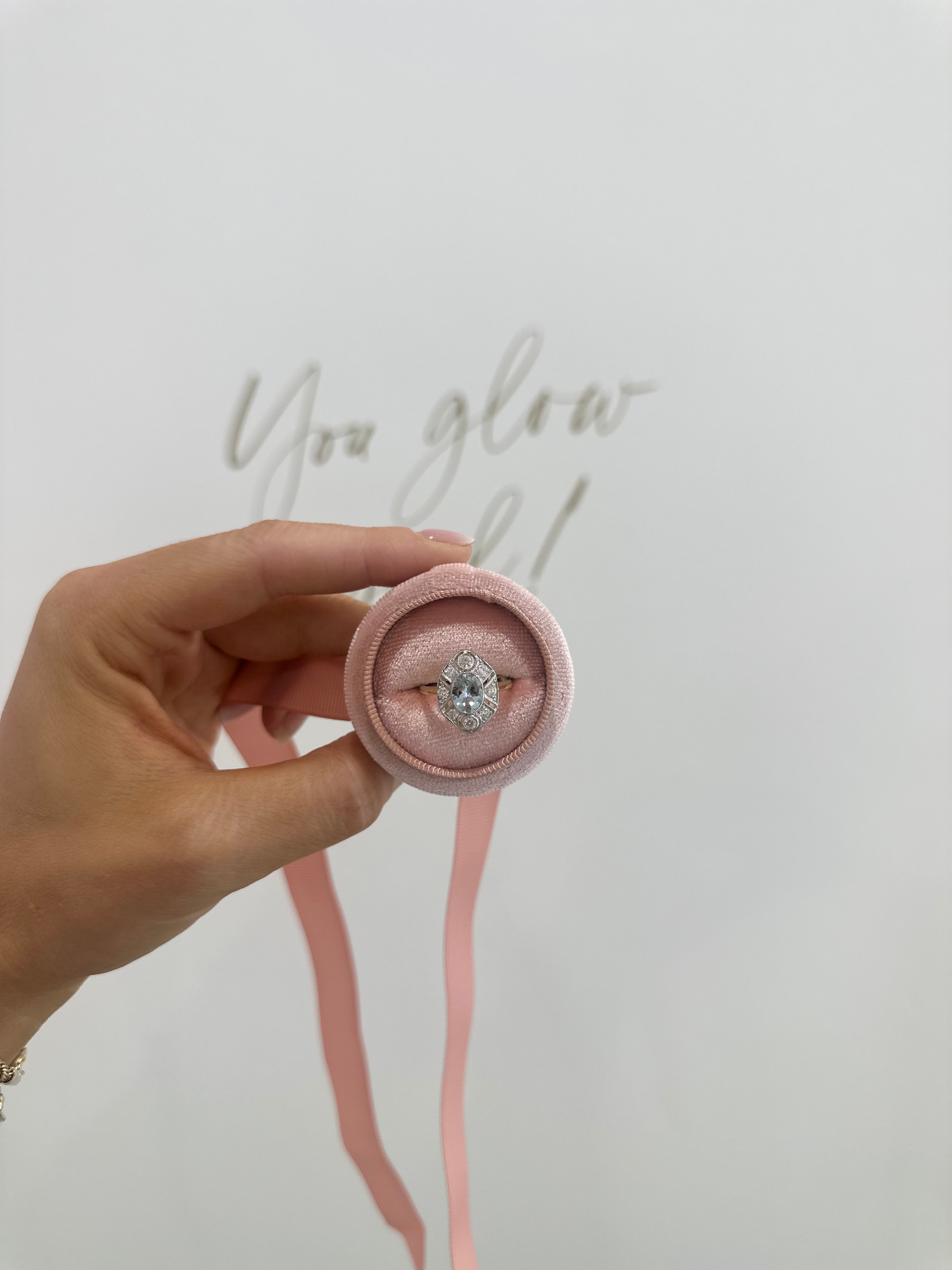 18ct Aquamarine & Diamond Art Deco Ring