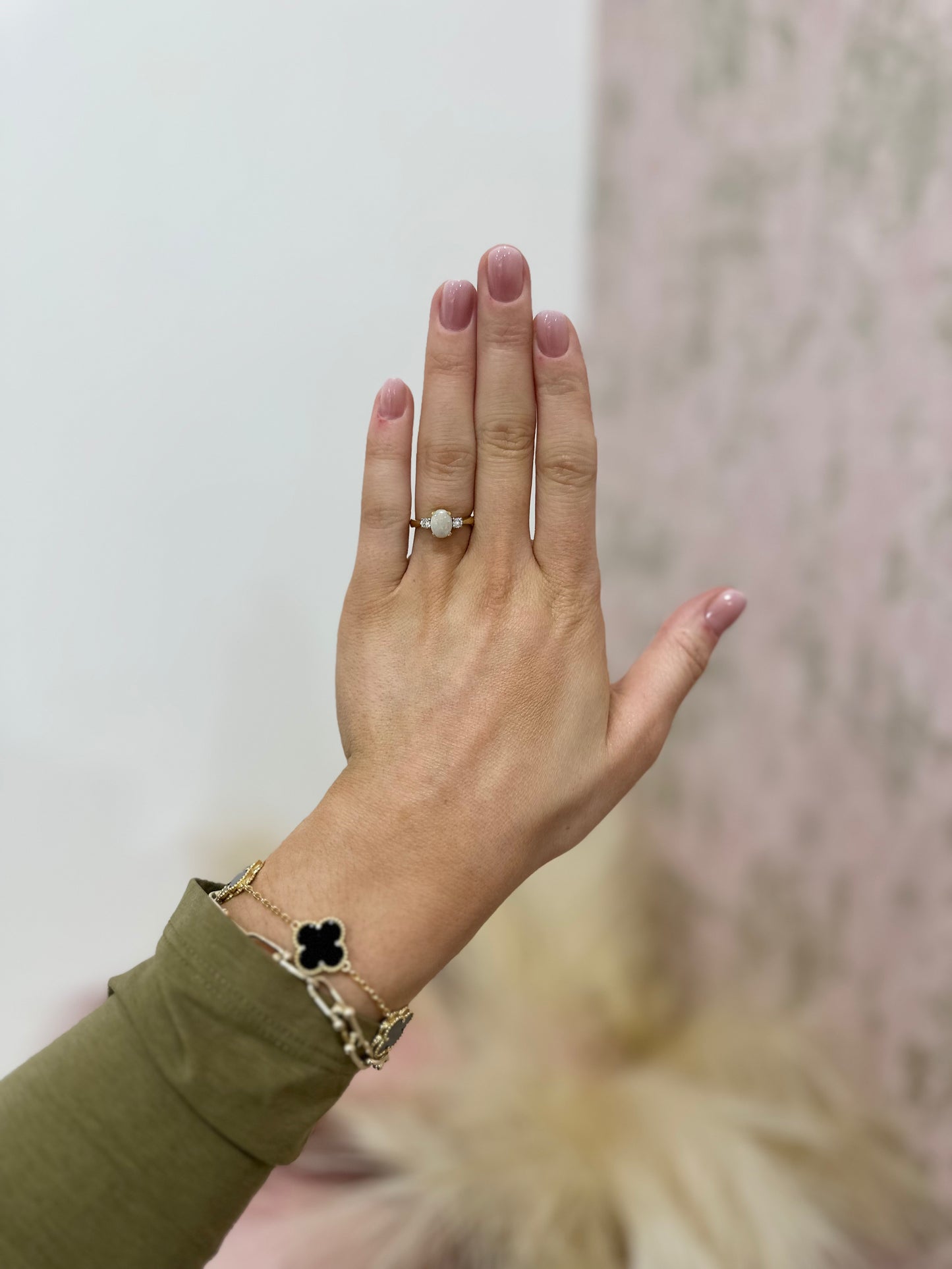 Opal & Diamond Three Stone Ring