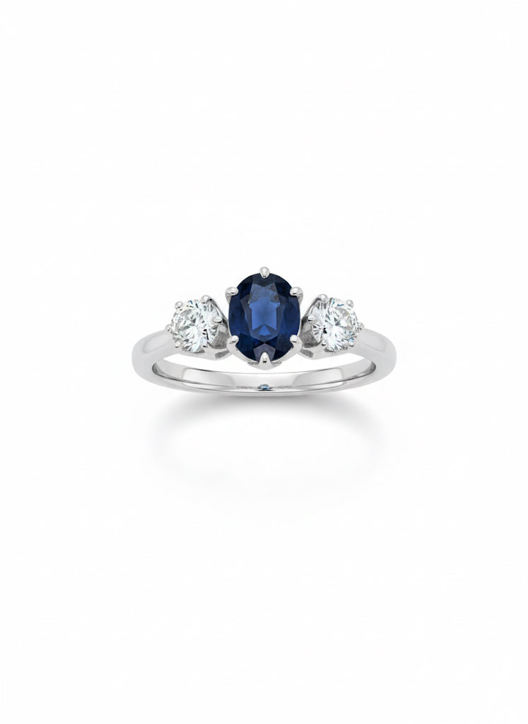 Three Stone Platinum Sapphire & Diamond Ring