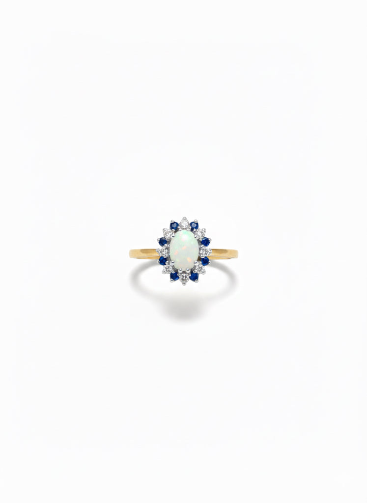 9ct Opal, Sapphire & Diamond Ring