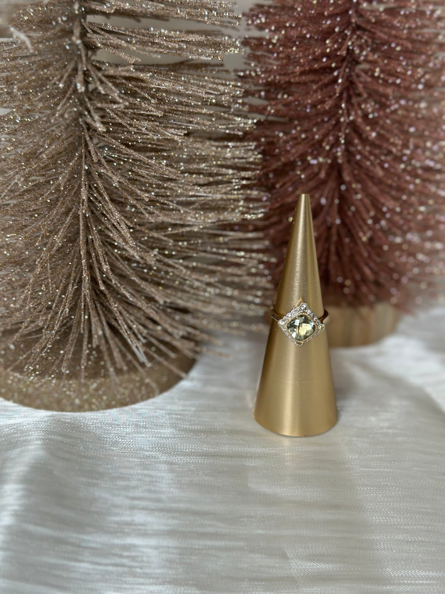 9ct Green Amethyst & Diamond Ring