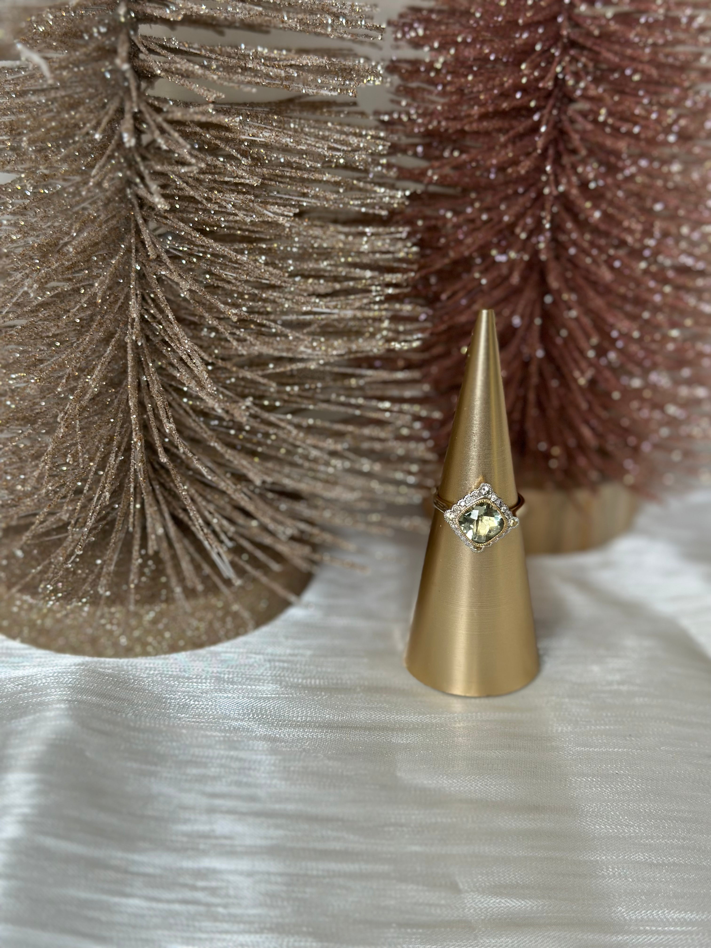 9ct Green Amethyst & Diamond Ring