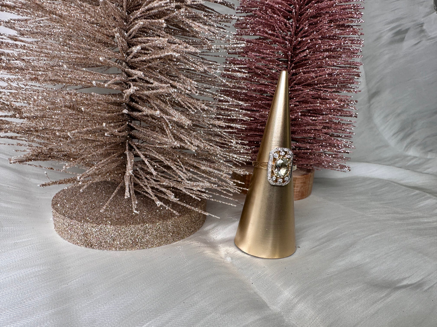 Green Amethyst & Diamond Ring