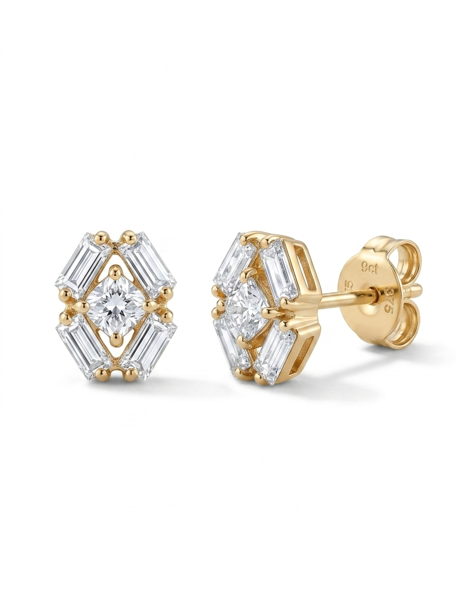 Archie 9ct Gold Cluster Stud Earrings