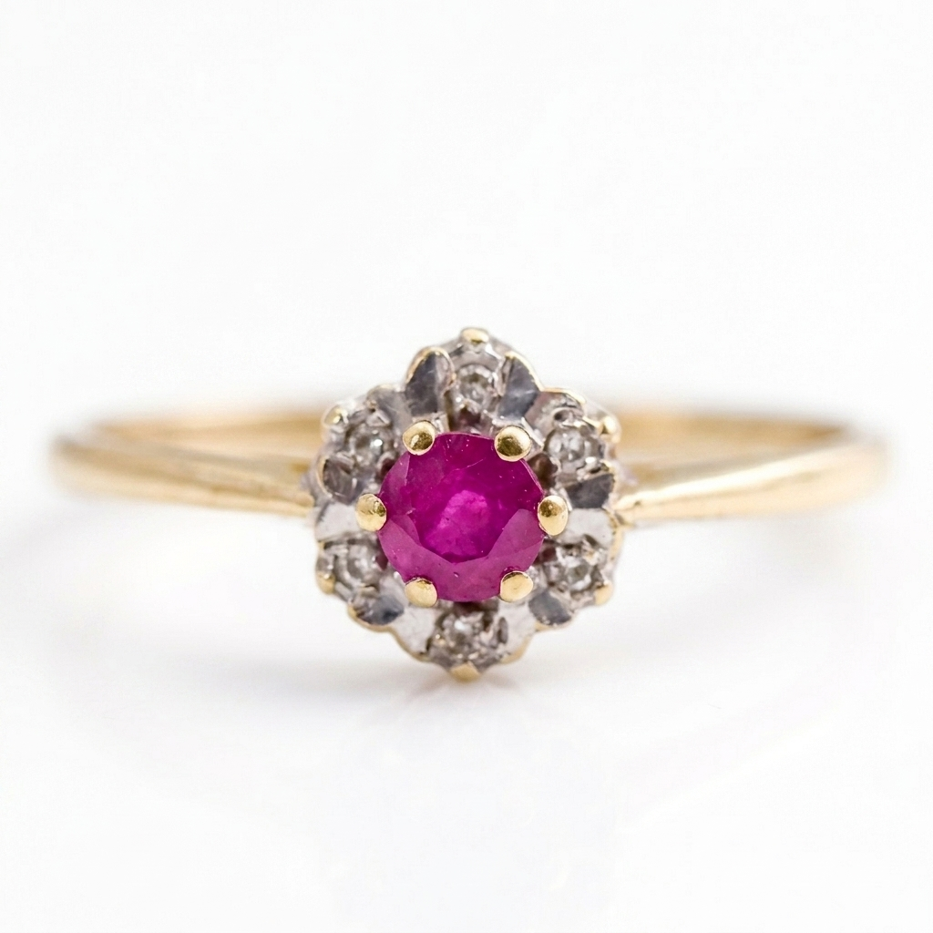 9ct Gold Ruby & Diamond Cluster Ring