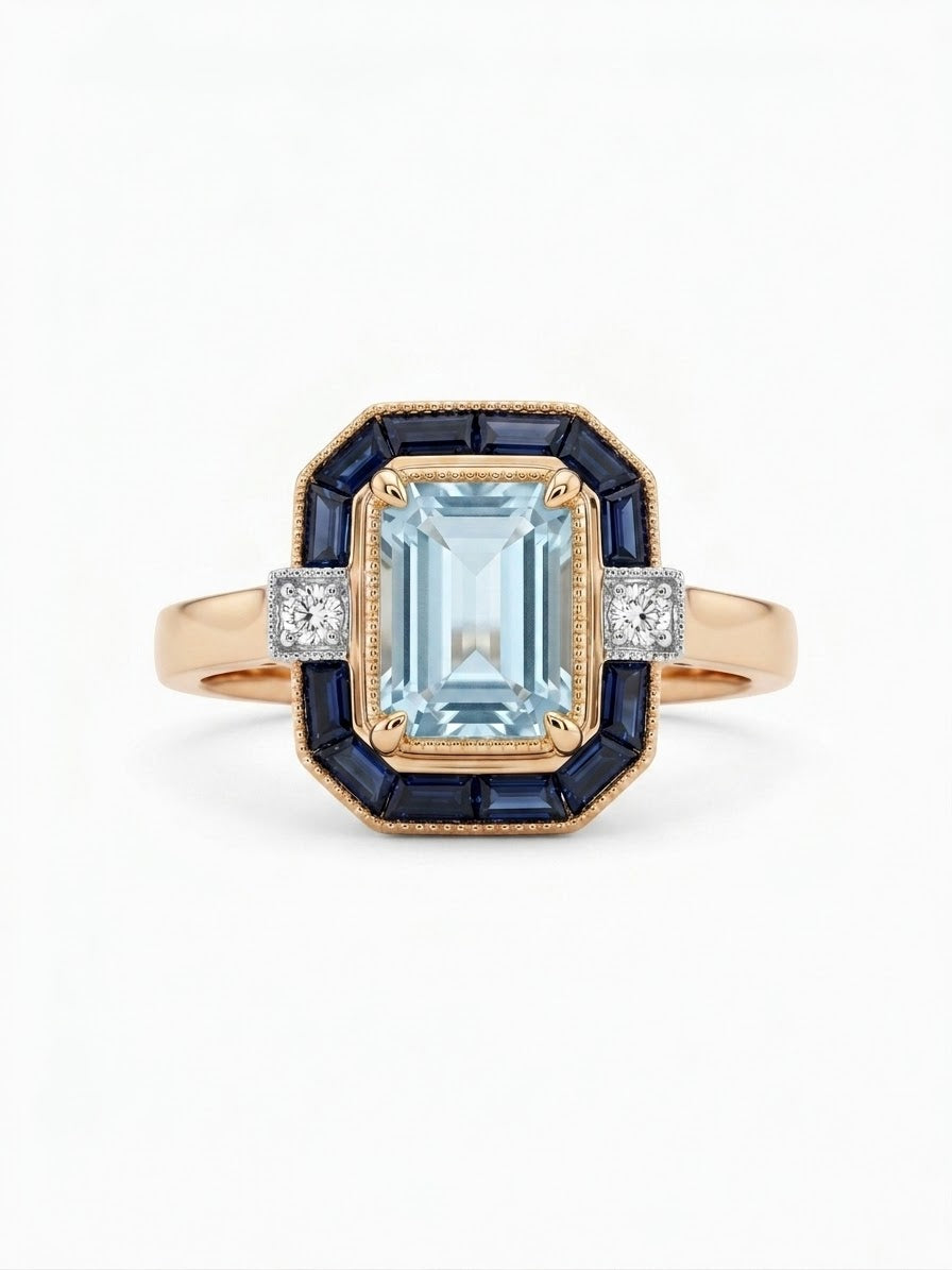 9ct Gold Sapphire, Topaz & Diamond Ring