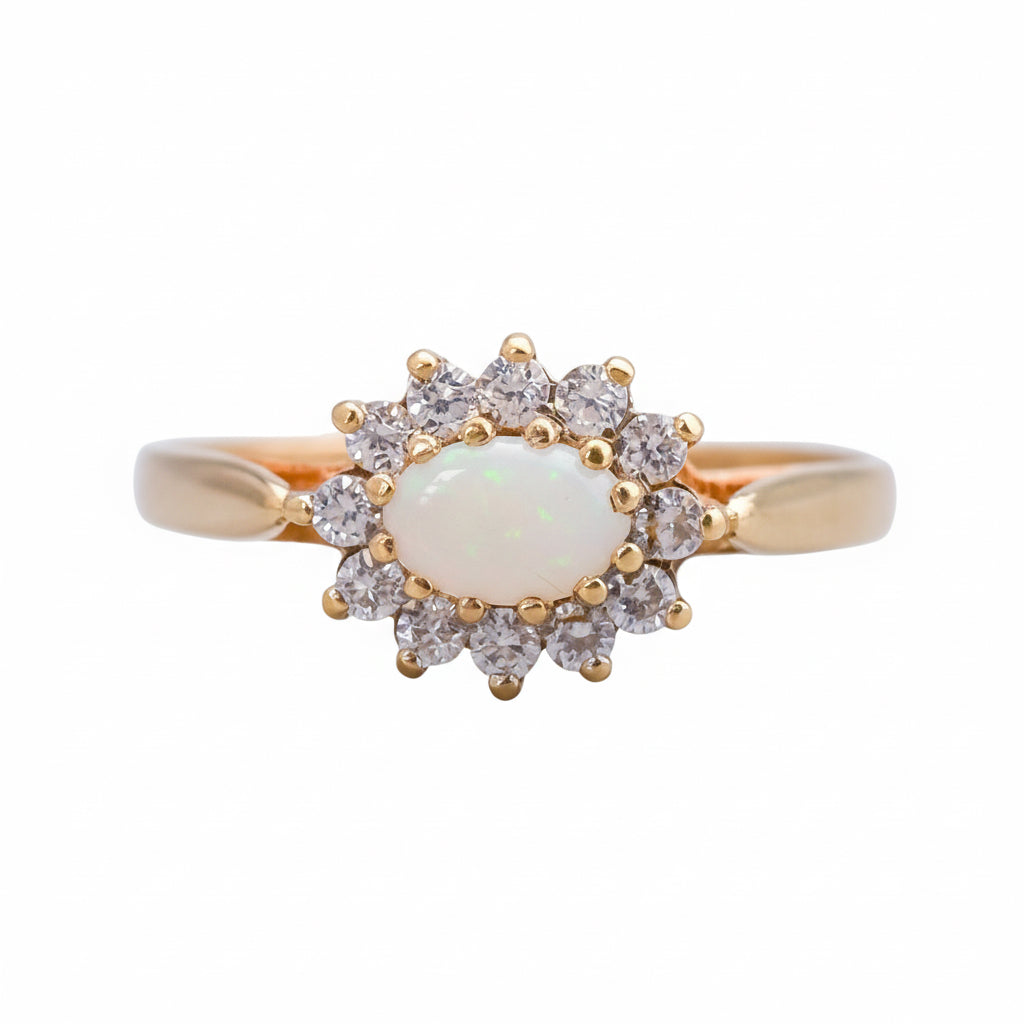 9ct Gold Opal & CZ Cluster Ring