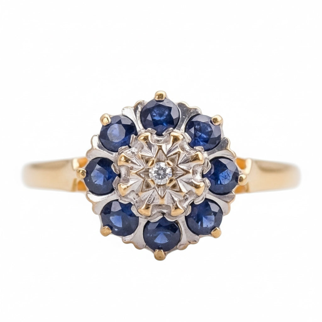 9ct Gold Sapphire & Diamond Cluster Ring